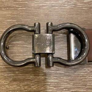 Salvatore Ferragamo gunmetal buckle reversible/adjustable belt black/brown lthr